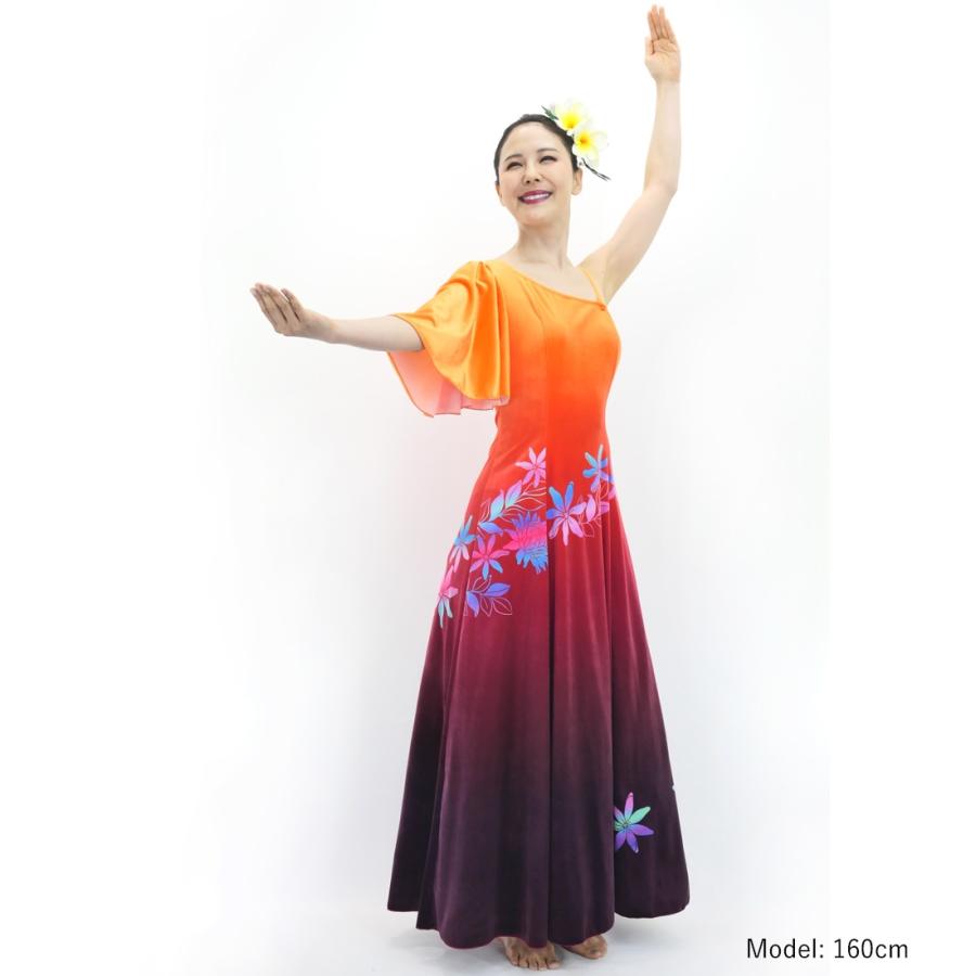 フラドレス [S・M・Lサイズ] ワンショルダー フリルスリーブ ロング丈 プロテア＆ティアレ オレンジ×ブラウン J3102orbr |  | 01