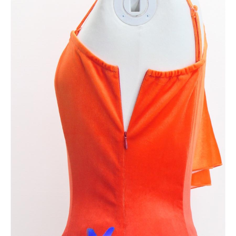 フラドレス [S・M・Lサイズ] ワンショルダー フリルスリーブ ロング丈 プロテア＆ティアレ オレンジ×ブラウン J3102orbr |  | 04