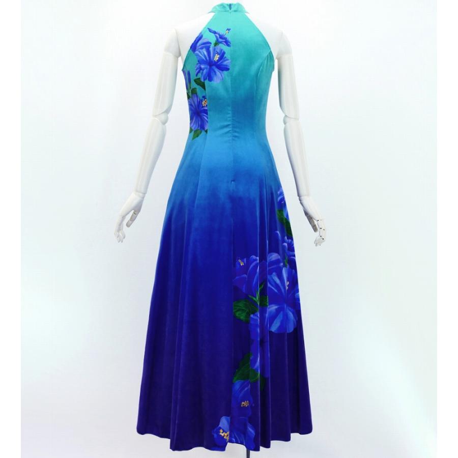 フラドレス [S・M・Lサイズ] ベロア アメリカンスリーブ ロング丈 ハイビスカス ブルー×ネイビー J3151blnv |  | 02