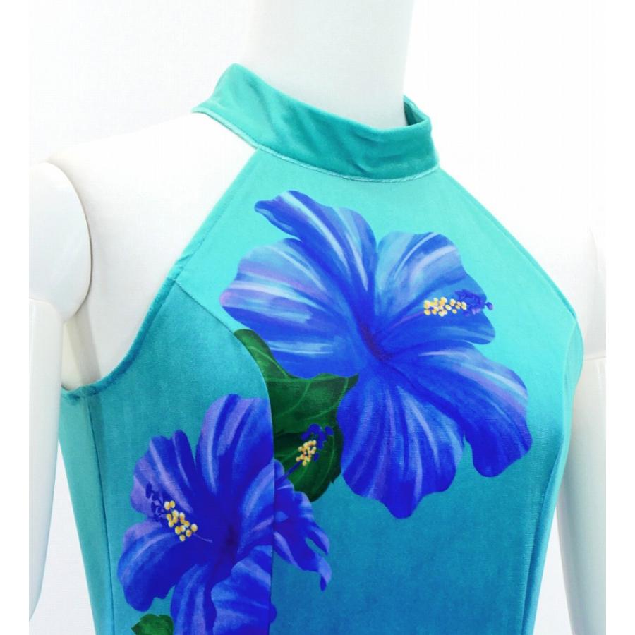 フラドレス [S・M・Lサイズ] ベロア アメリカンスリーブ ロング丈 ハイビスカス ブルー×ネイビー J3151blnv |  | 03