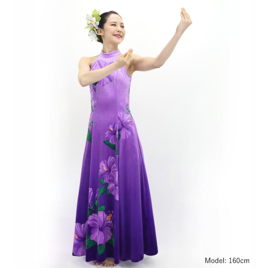 フラドレス [S・M・Lサイズ] ベロア アメリカンスリーブ ロング丈 ハイビスカス ラベンダー×パープル J3151lvpu |  | 01