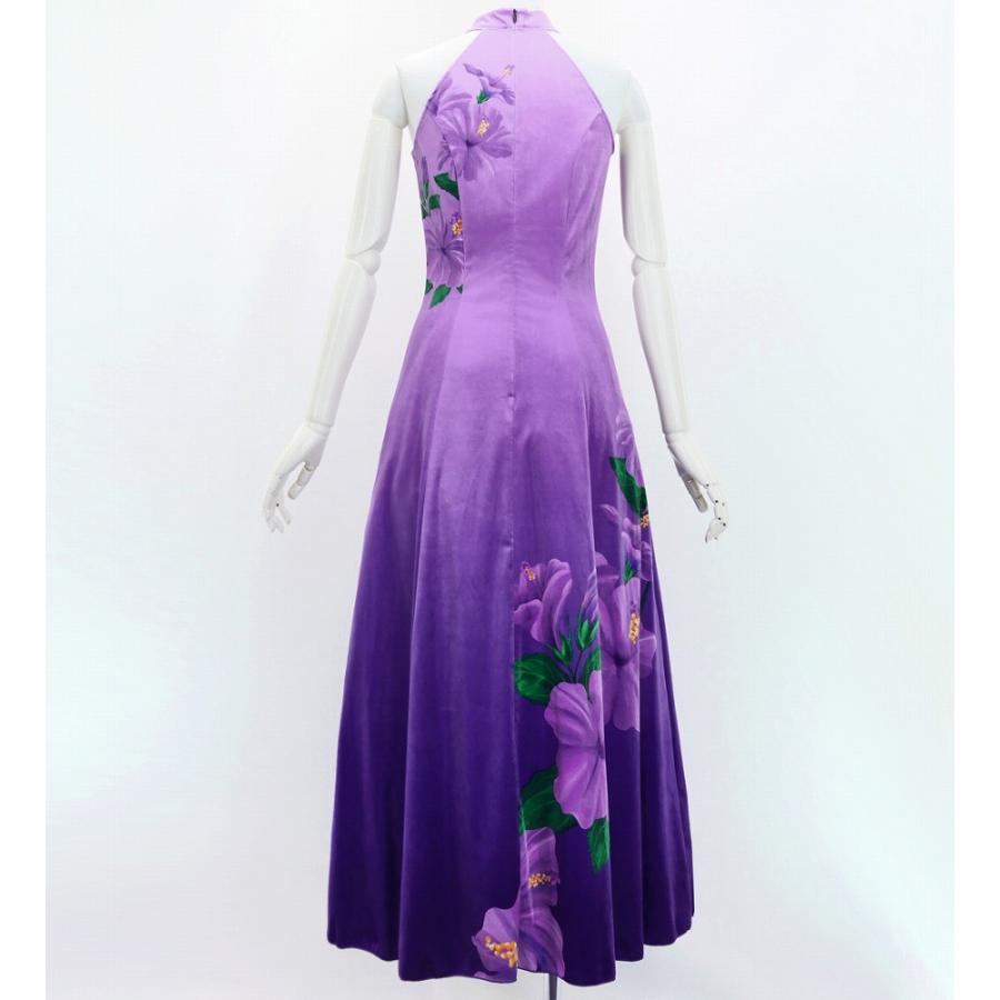 フラドレス [S・M・Lサイズ] ベロア アメリカンスリーブ ロング丈 ハイビスカス ラベンダー×パープル J3151lvpu |  | 02