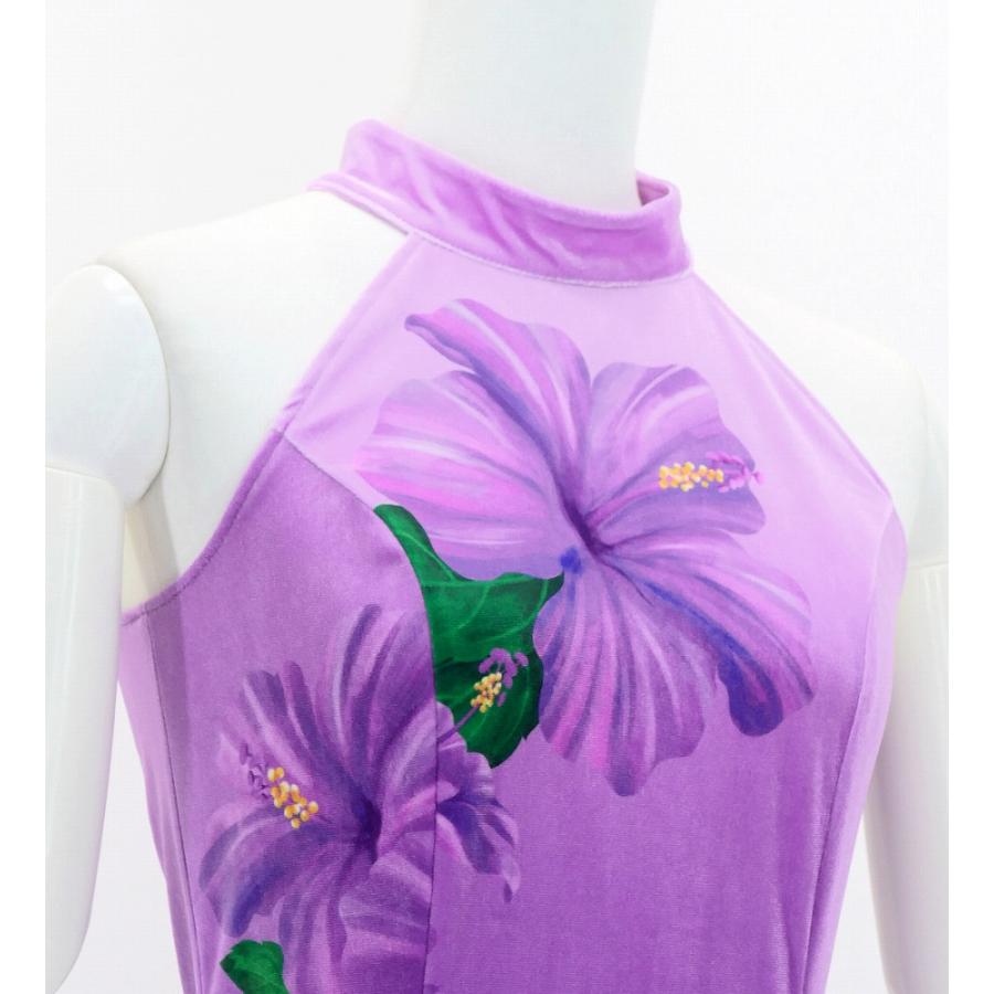 フラドレス [S・M・Lサイズ] ベロア アメリカンスリーブ ロング丈 ハイビスカス ラベンダー×パープル J3151lvpu |  | 03