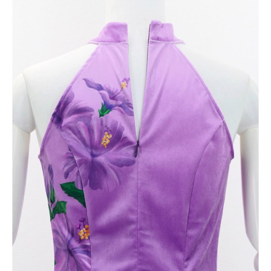 フラドレス [S・M・Lサイズ] ベロア アメリカンスリーブ ロング丈 ハイビスカス ラベンダー×パープル J3151lvpu |  | 04