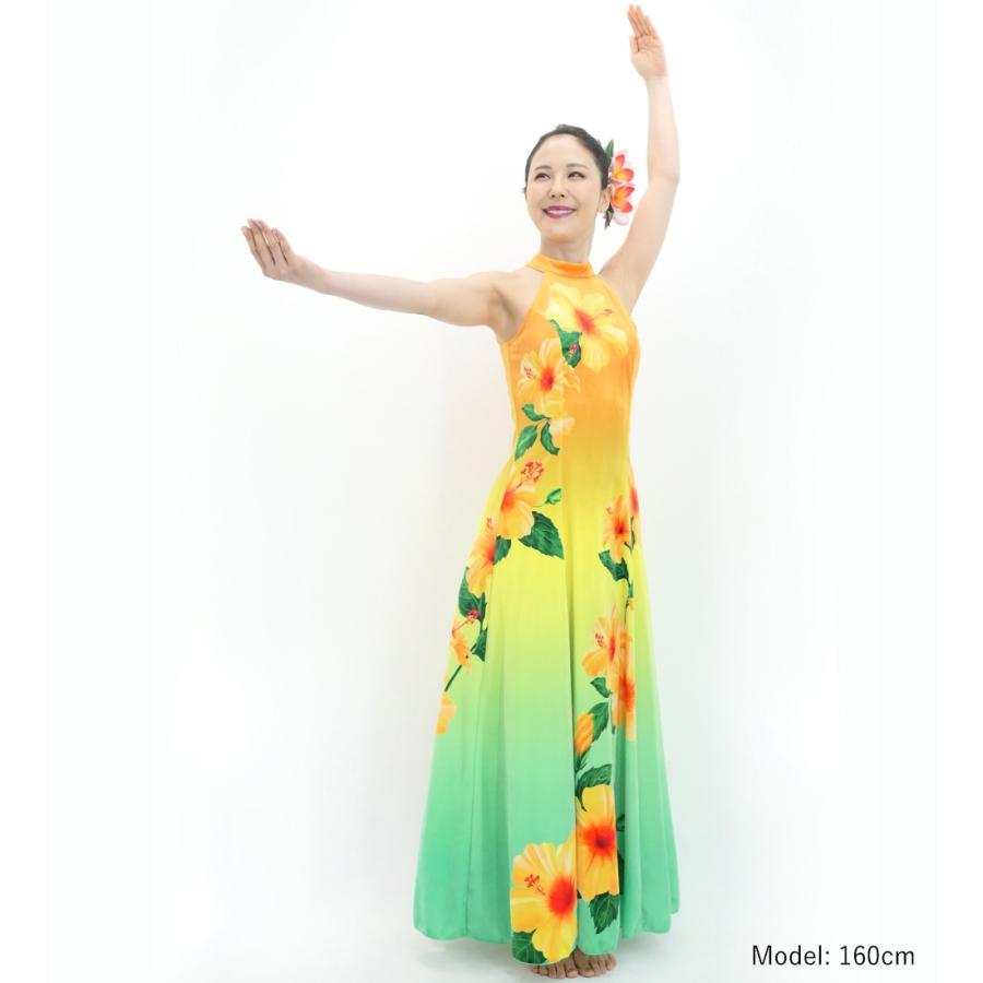 フラドレス [S・M・Lサイズ] ベロア アメリカンスリーブ ロング丈 ハイビスカス オレンジ×アクア J3151oraq |  | 01