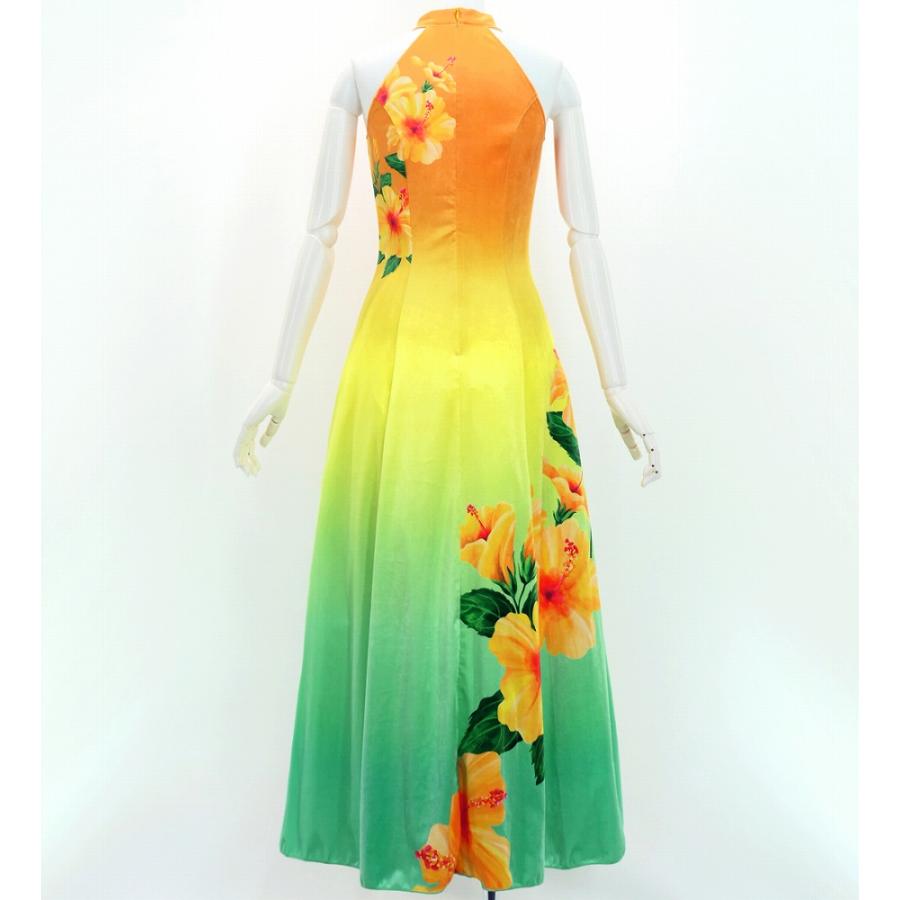 フラドレス [S・M・Lサイズ] ベロア アメリカンスリーブ ロング丈 ハイビスカス オレンジ×アクア J3151oraq |  | 02