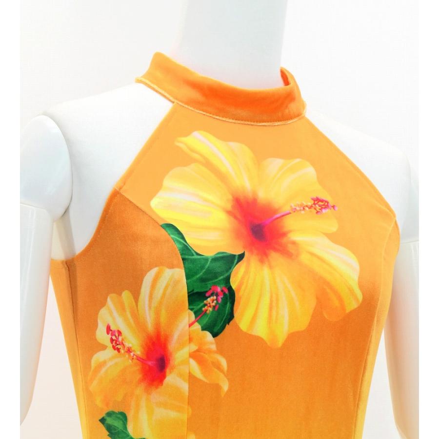 フラドレス [S・M・Lサイズ] ベロア アメリカンスリーブ ロング丈 ハイビスカス オレンジ×アクア J3151oraq |  | 03