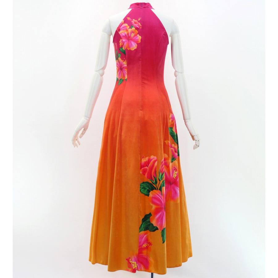 フラドレス [S・M・Lサイズ] ベロア アメリカンスリーブ ロング丈 ハイビスカス ピンク×オレンジ J3151pior |  | 02