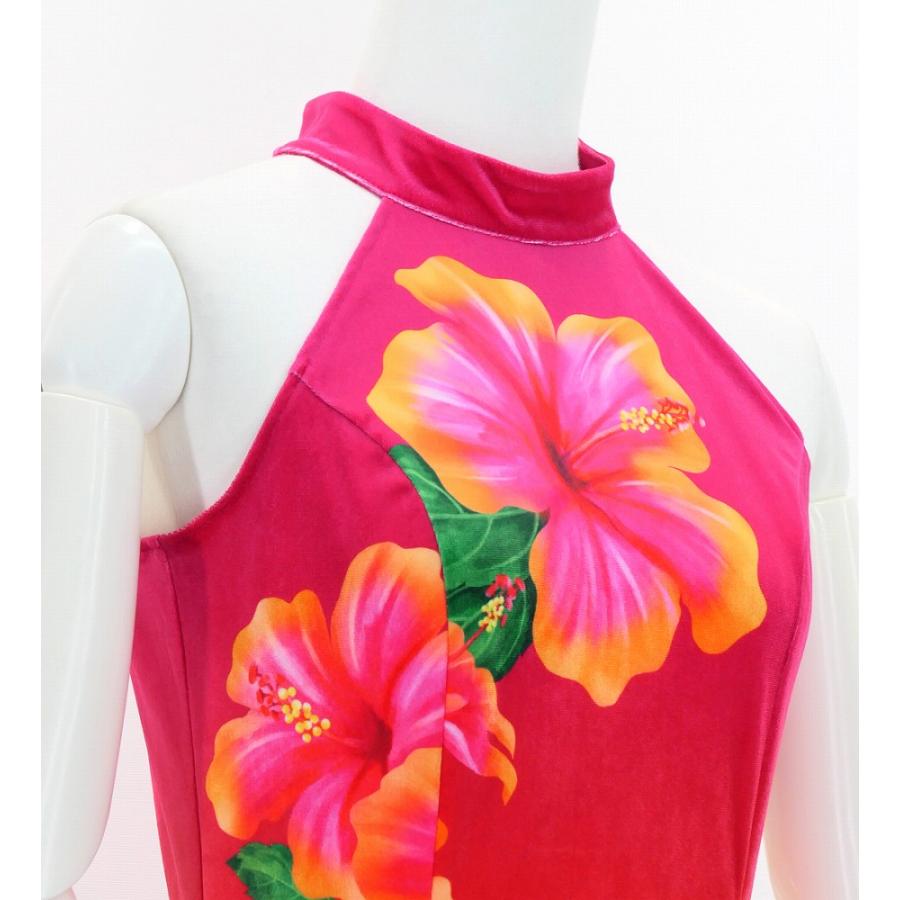 フラドレス [S・M・Lサイズ] ベロア アメリカンスリーブ ロング丈 ハイビスカス ピンク×オレンジ J3151pior |  | 03