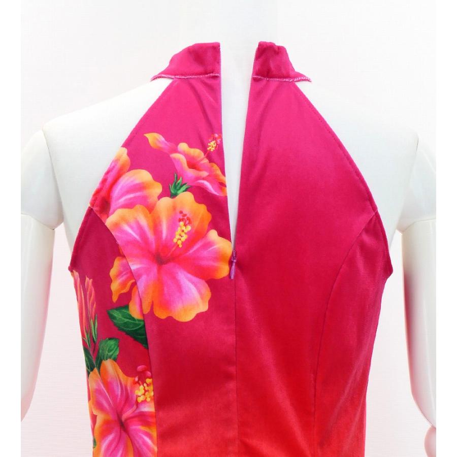 フラドレス [S・M・Lサイズ] ベロア アメリカンスリーブ ロング丈 ハイビスカス ピンク×オレンジ J3151pior |  | 04