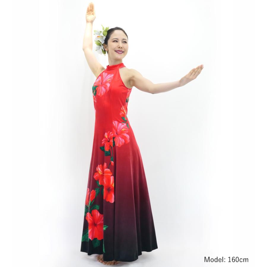 フラドレス [S・M・Lサイズ] ベロア アメリカンスリーブ ロング丈 ハイビスカス レッド×ブラック J3151rdbk |  | 01