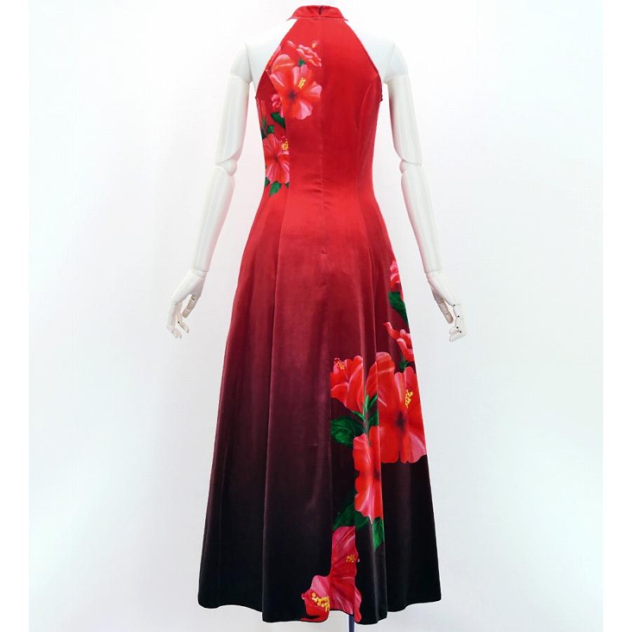フラドレス [S・M・Lサイズ] ベロア アメリカンスリーブ ロング丈 ハイビスカス レッド×ブラック J3151rdbk |  | 02