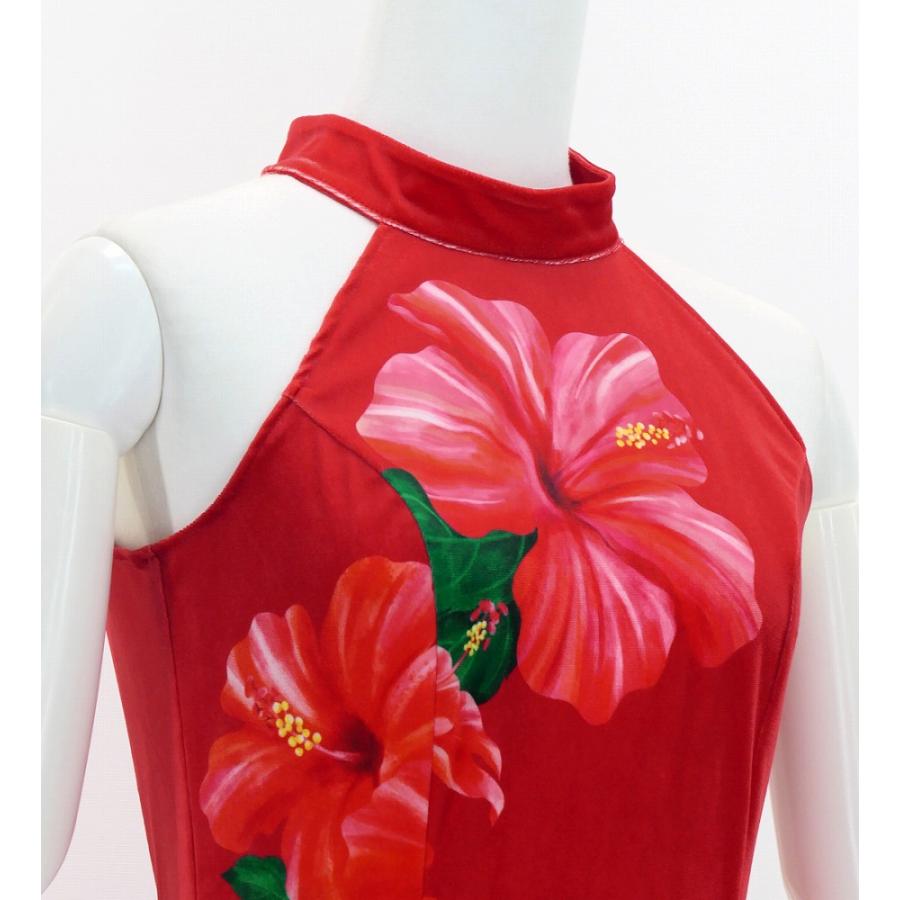 フラドレス [S・M・Lサイズ] ベロア アメリカンスリーブ ロング丈 ハイビスカス レッド×ブラック J3151rdbk |  | 03