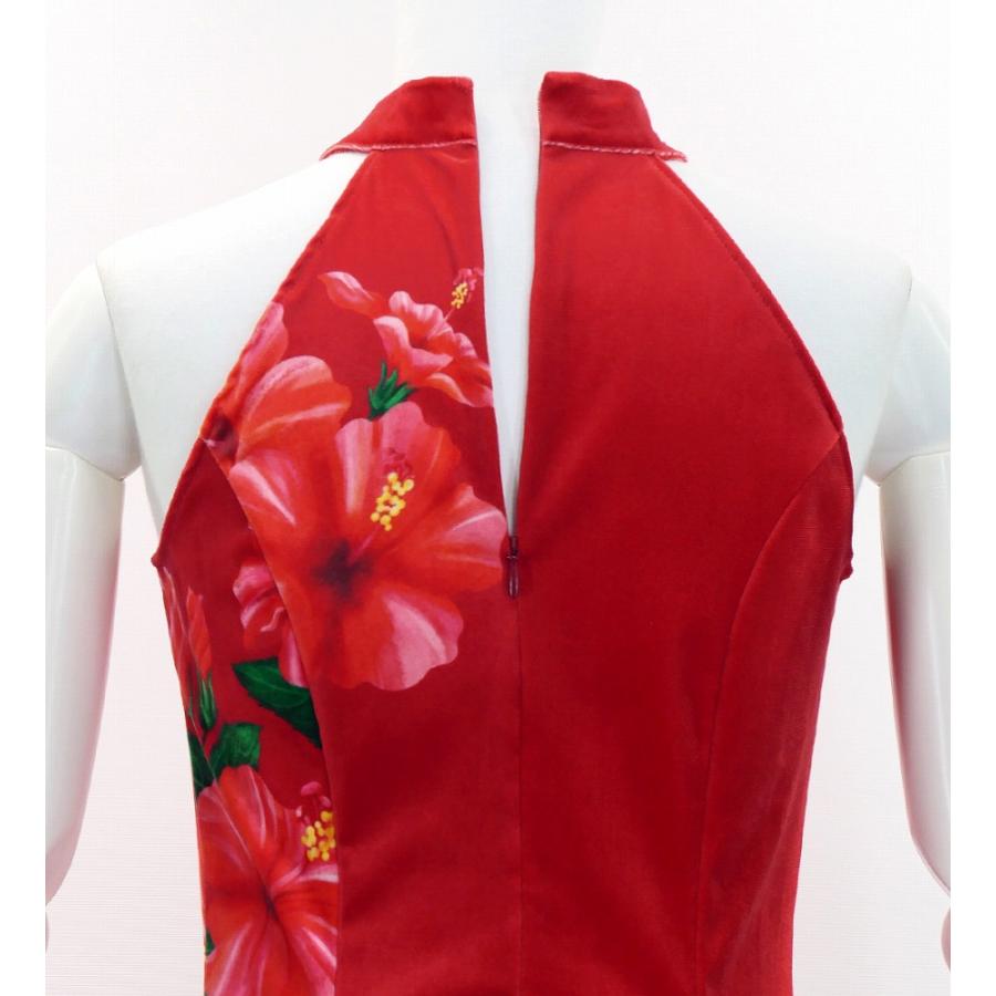 フラドレス [S・M・Lサイズ] ベロア アメリカンスリーブ ロング丈 ハイビスカス レッド×ブラック J3151rdbk |  | 04