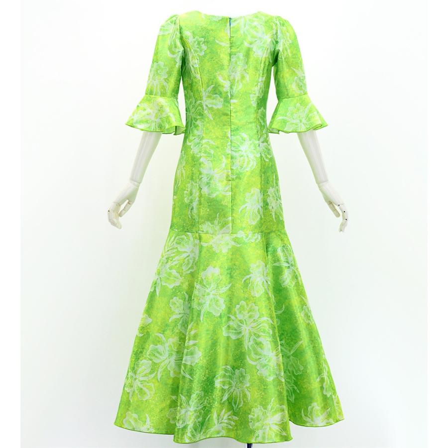 フラダンス [S・M・Lサイズ] フリル袖 シャンタンドレス オーキッド グリーン J3153gr |  | 03