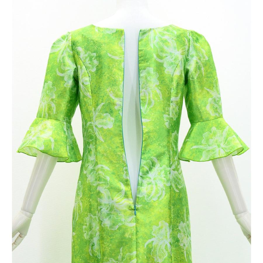 フラダンス [S・M・Lサイズ] フリル袖 シャンタンドレス オーキッド グリーン J3153gr |  | 04