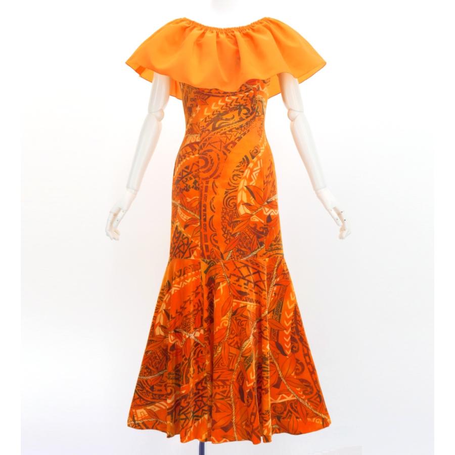 フラドレス [S・M・Lサイズ] コシボフリル マルチウェイ ロング丈 リーフレイ＆カヒコ オレンジ J3175or | 