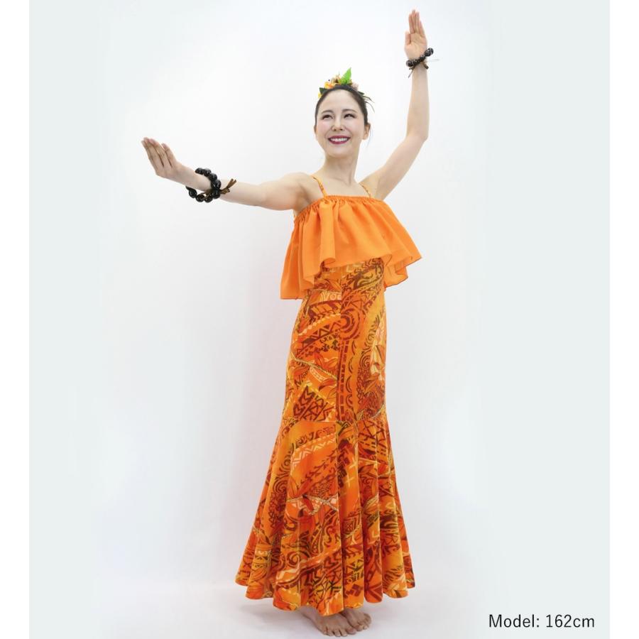 フラドレス [S・M・Lサイズ] コシボフリル マルチウェイ ロング丈 リーフレイ＆カヒコ オレンジ J3175or |  | 01