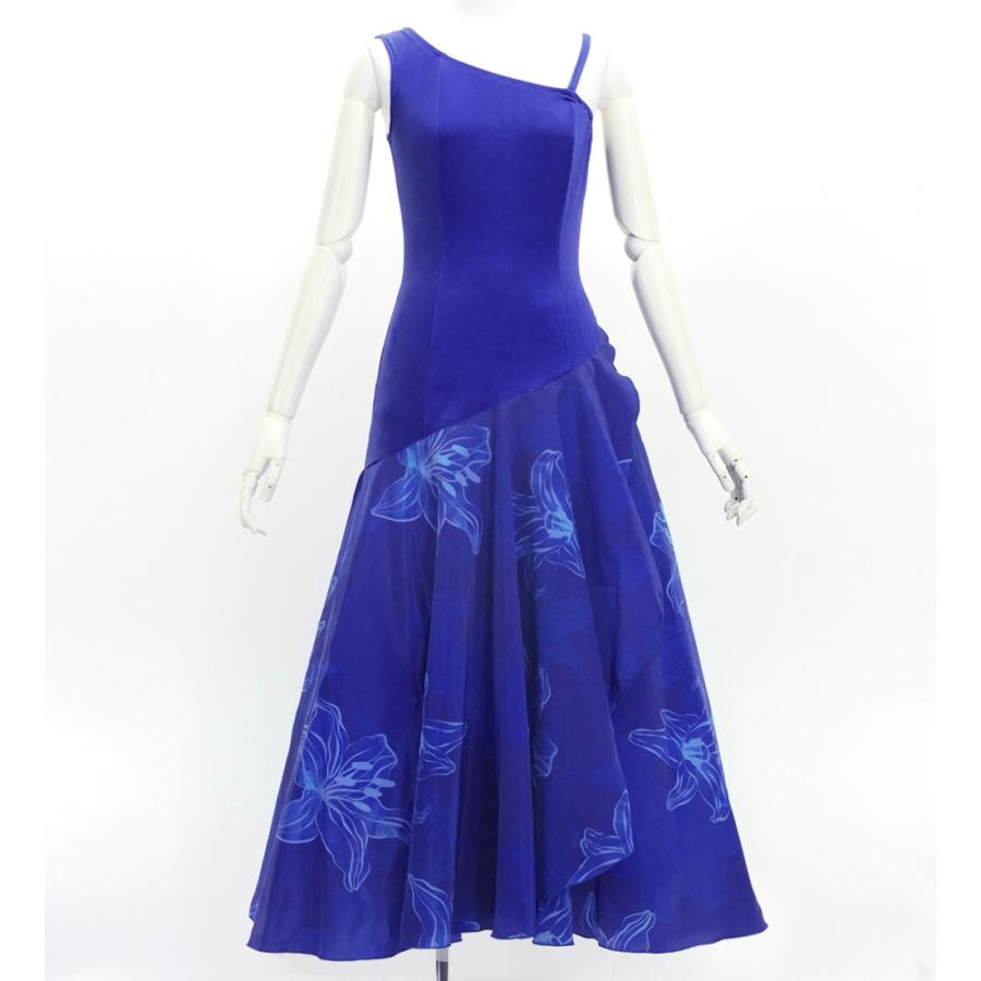 フラドレス [S・M・Lサイズ] ワンショルダー ノースリーブ ロング丈 リリー ブルー J3182bl | 