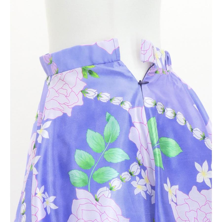 フラダンス [S・M・Lサイズ] フリル ロングサーキュラースカート シャンタン ロケラニ柄 パープル J3183 |  | 03