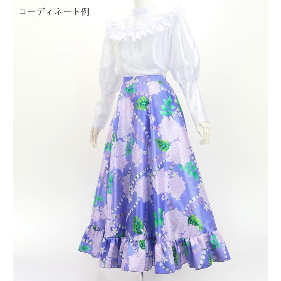 フラダンス [S・M・Lサイズ] フリル ロングサーキュラースカート シャンタン ロケラニ柄 パープル J3183 |  | 05