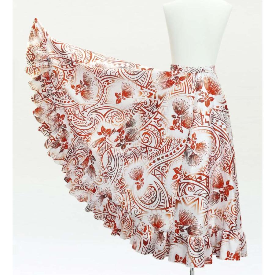 フラダンス [S・M・Lサイズ] フリル ロングサーキュラースカート シャンタン レフア柄 ホワイト J3185 |  | 01