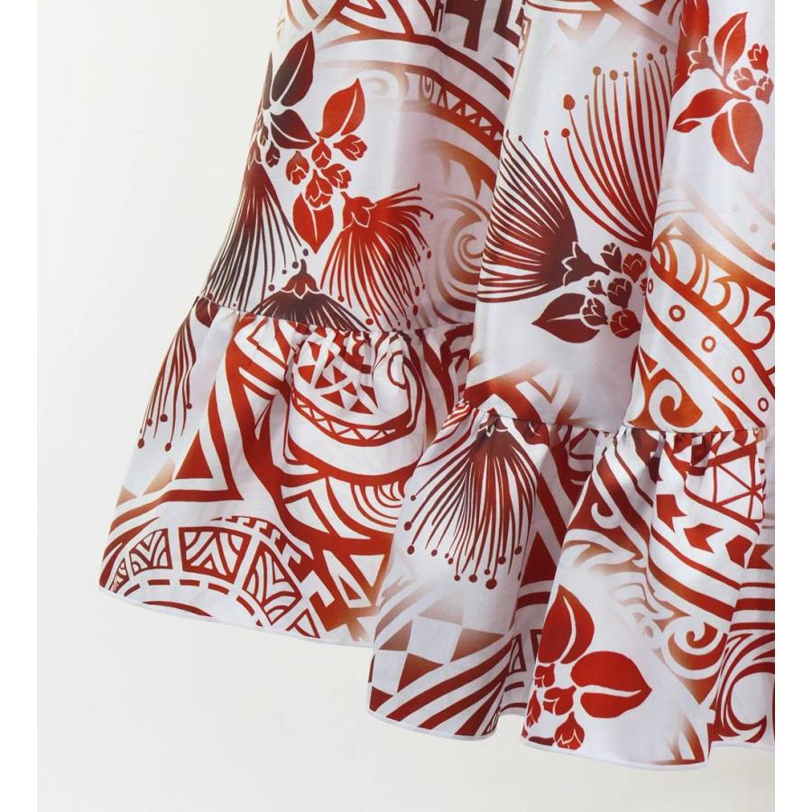 フラダンス [S・M・Lサイズ] フリル ロングサーキュラースカート シャンタン レフア柄 ホワイト J3185 |  | 04