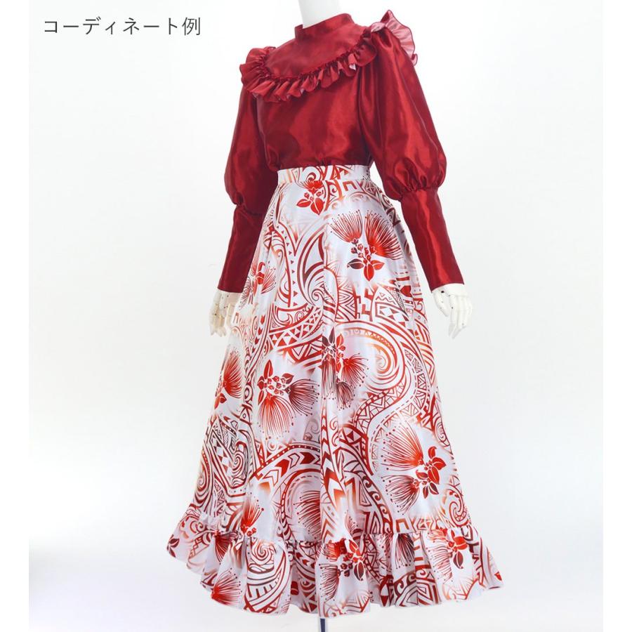 フラダンス [S・M・Lサイズ] フリル ロングサーキュラースカート シャンタン レフア柄 ホワイト J3185 |  | 05