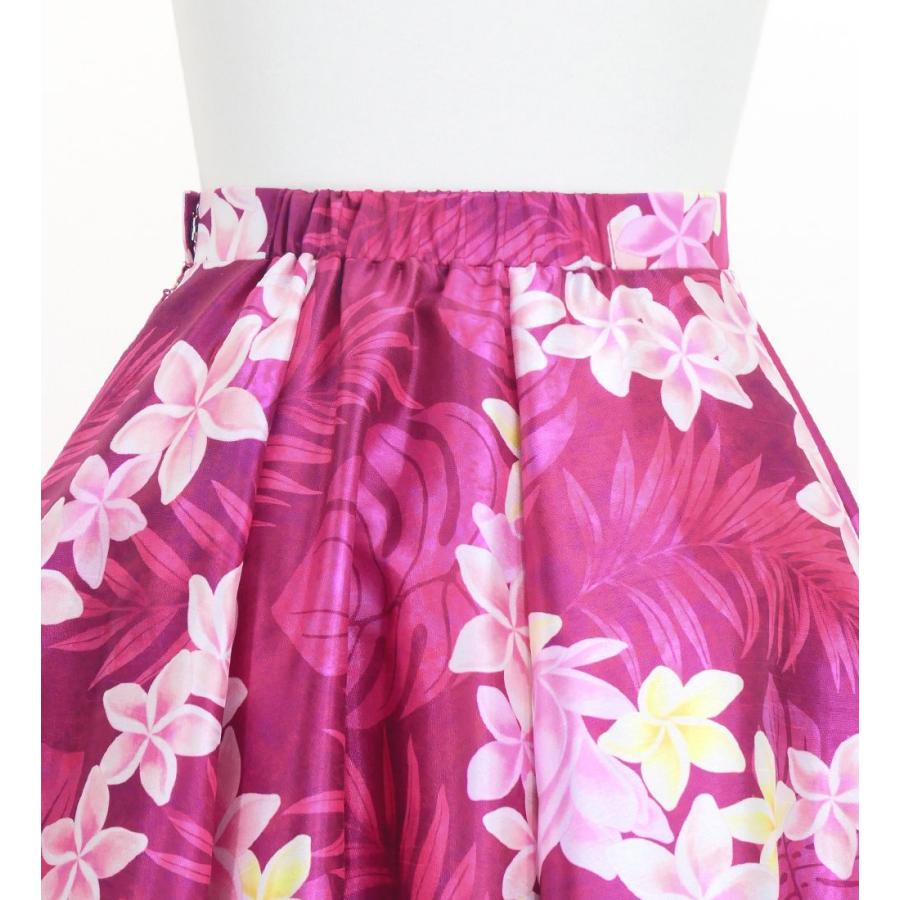 フラダンス [S・M・Lサイズ] フリル ロングサーキュラースカート シャンタン プルメリアレイ柄 レッドパープル J3186 |  | 02