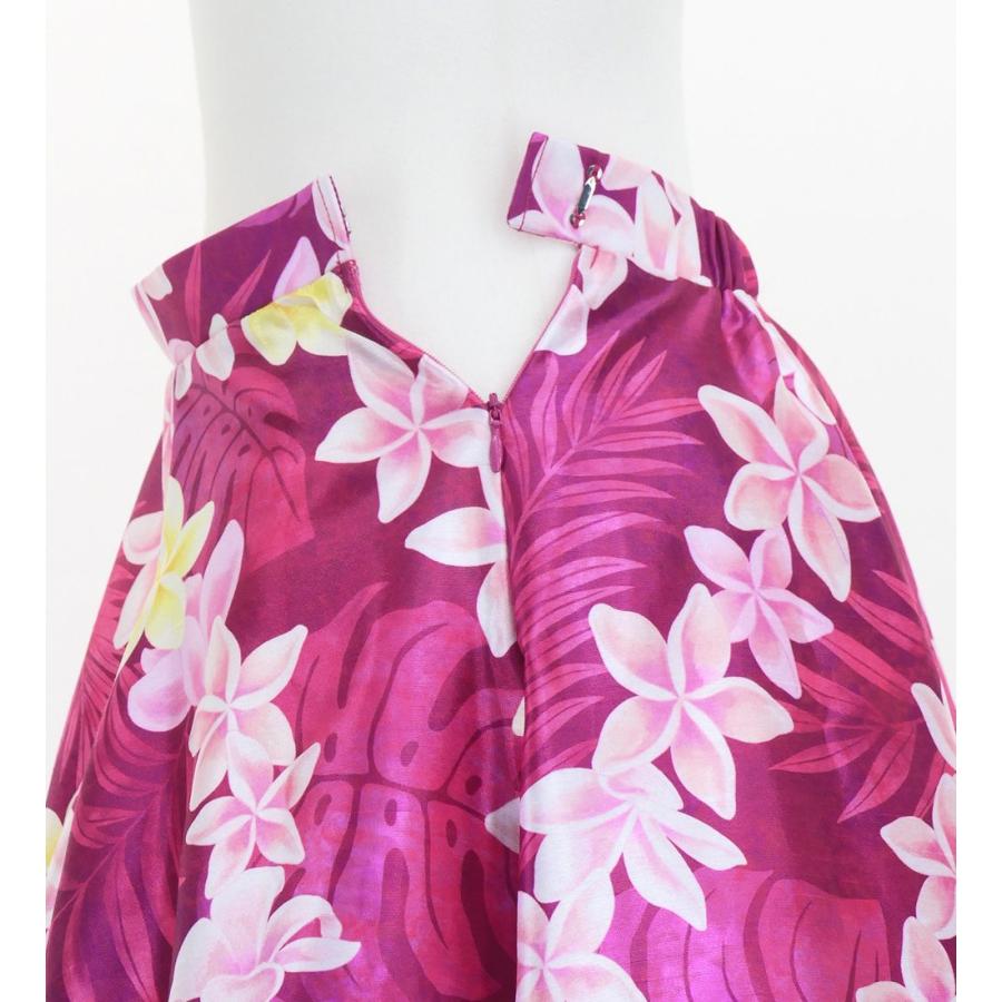 フラダンス [S・M・Lサイズ] フリル ロングサーキュラースカート シャンタン プルメリアレイ柄 レッドパープル J3186 |  | 03