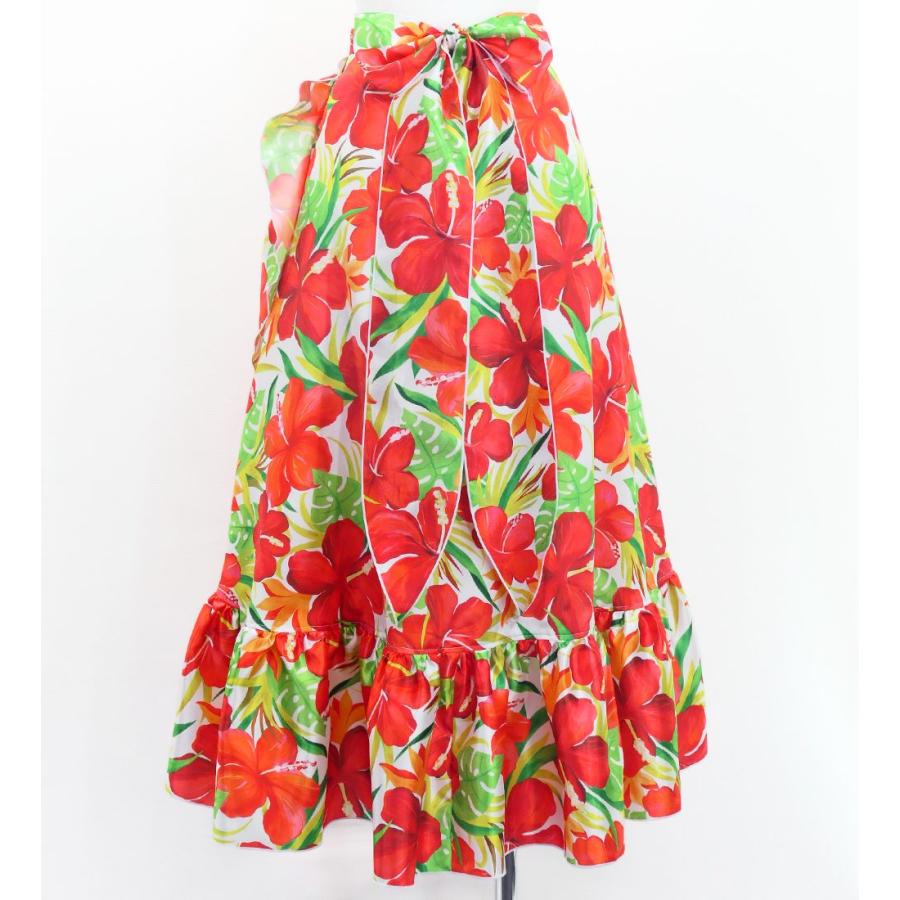 フラダンス [Fサイズ] 巻きスカート シャンタン ハイビスカス柄 ホワイト J3187 |  | 01