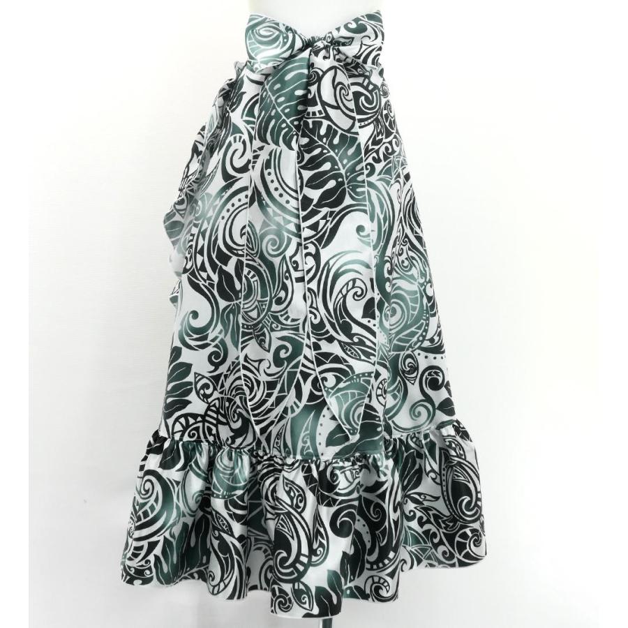 フラダンス [Fサイズ] 巻きスカート シャンタン ホヌ×カヒコ柄 ホワイト×ブラック J3189 |  | 01