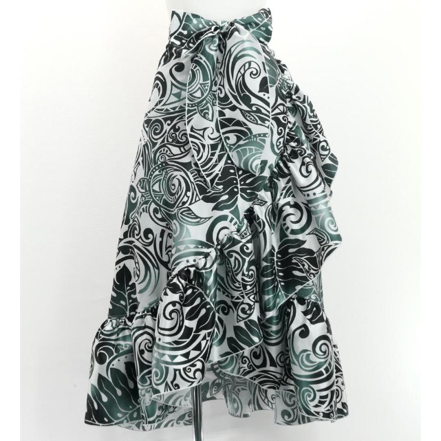 フラダンス [Fサイズ] 巻きスカート シャンタン ホヌ×カヒコ柄 ホワイト×ブラック J3189 |  | 02