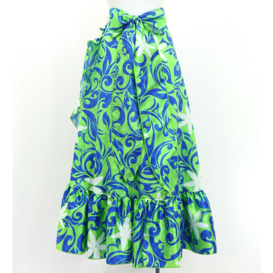 フラダンス [Fサイズ] 巻きスカート シャンタン カヒコ×ティアレ柄 グリーン×ブルー J3190 |  | 01