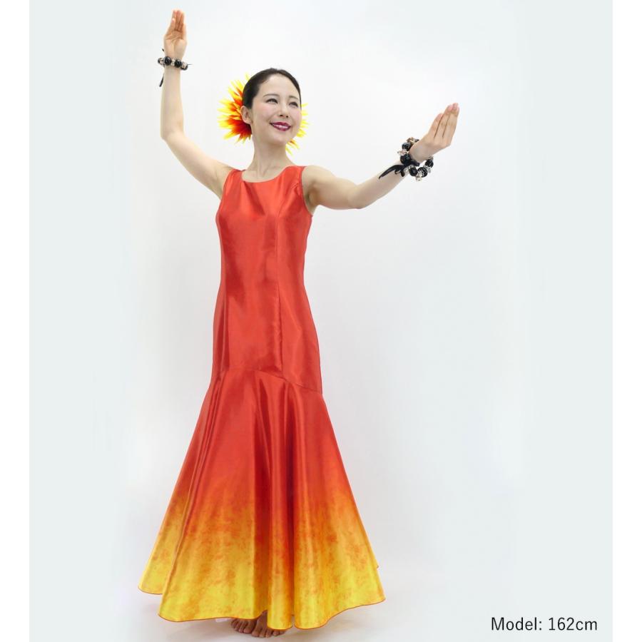 フラダンス [S・M・Lサイズ] グラデーションシャンタンドレス オレンジ×イエロー J3191orye |  | 01