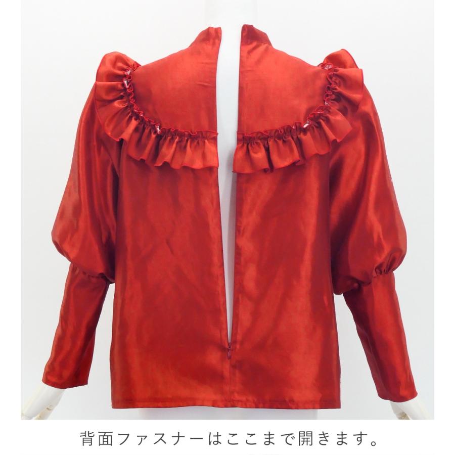 フラダンス シャンタン ヨークフリル バルーンスリーブ ブラウス ダークレッド2 S-Lサイズ J3197drd2 |  | 02