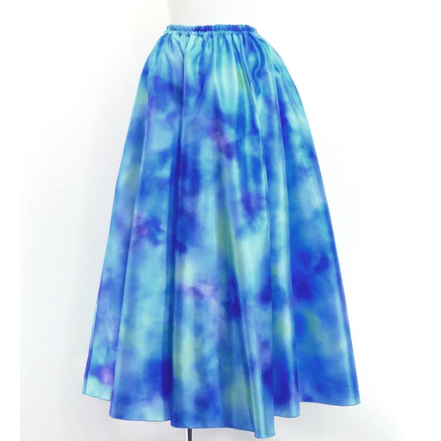 フラダンス [Fサイズ] ロングサーキュラースカート リボン付き シャンタン 水彩風 スカイブルー J3201-2 |  | 02