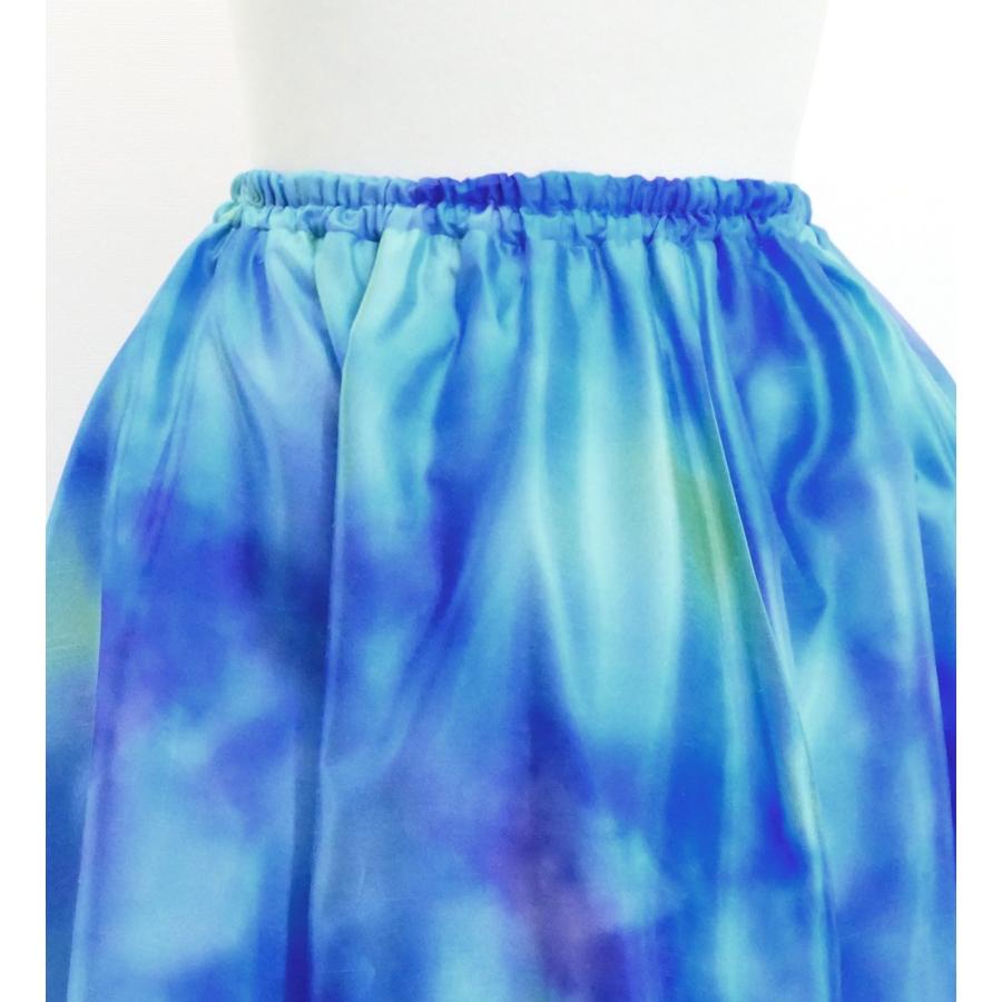 フラダンス [Fサイズ] ロングサーキュラースカート リボン付き シャンタン 水彩風 スカイブルー J3201-2 |  | 03