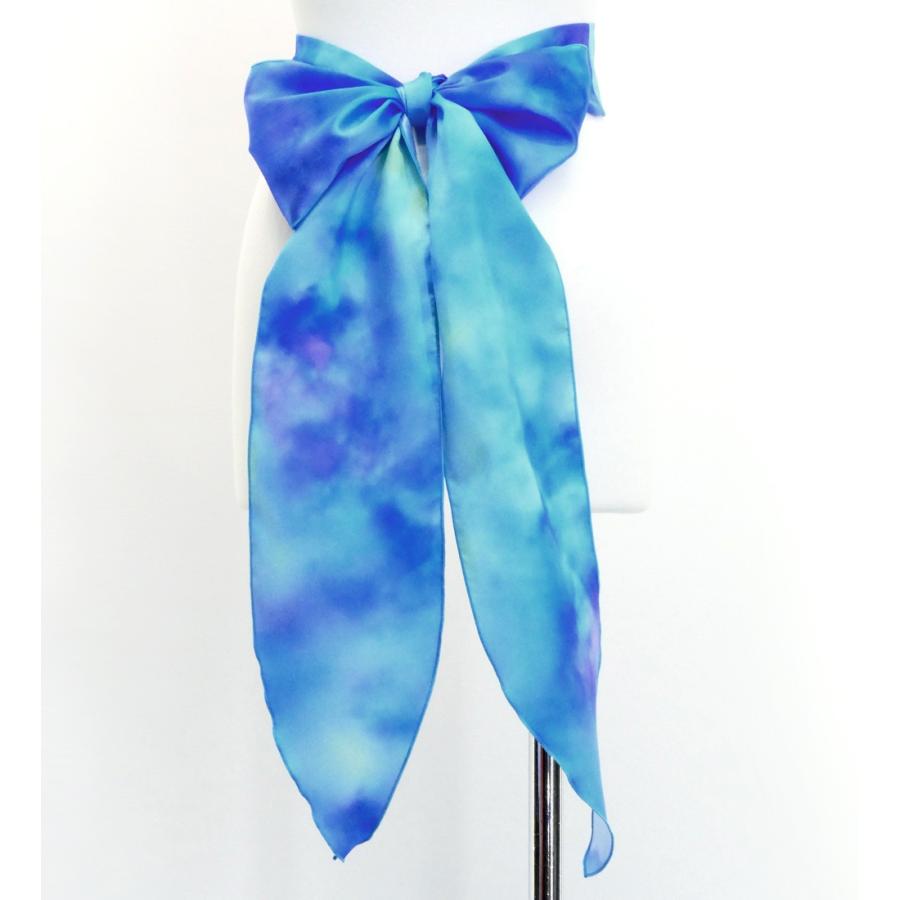 フラダンス [Fサイズ] ロングサーキュラースカート リボン付き シャンタン 水彩風 スカイブルー J3201-2 |  | 04