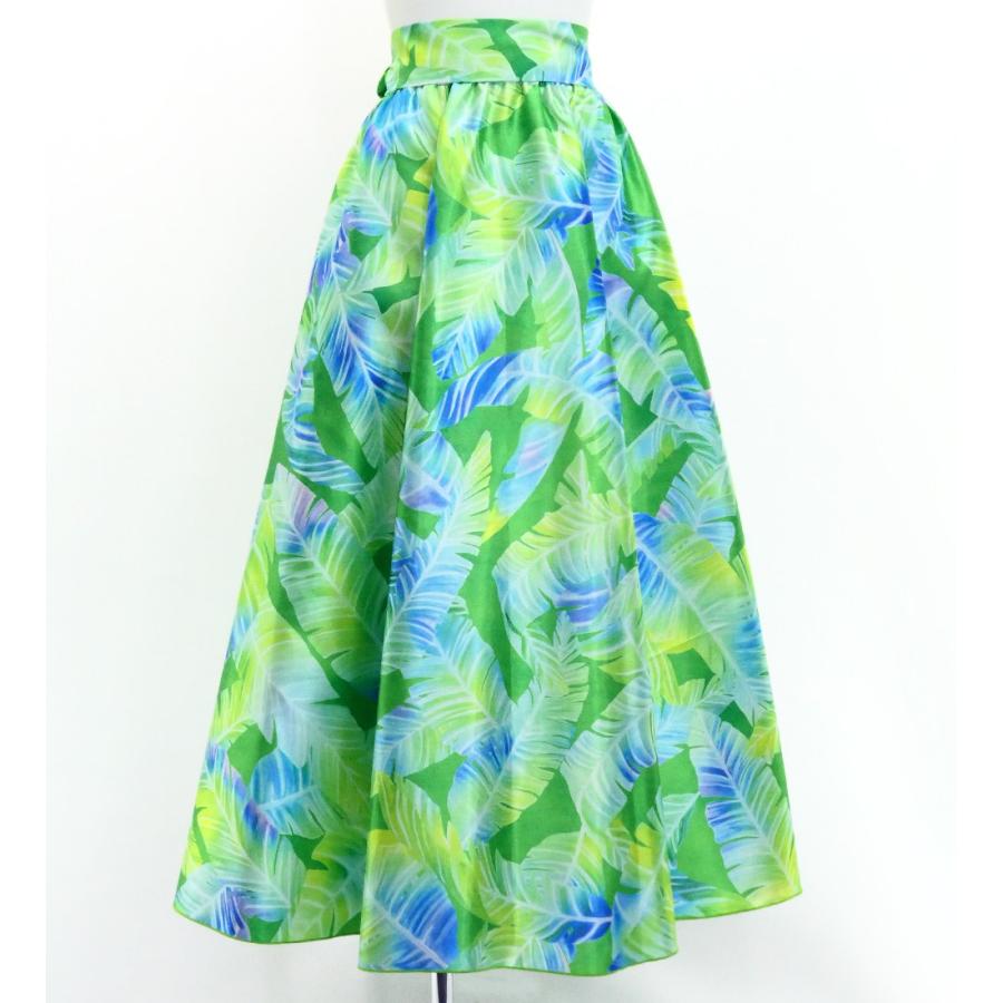フラダンス [Fサイズ] ロングサーキュラースカート リボン付き シャンタン バナナリーフ イエローグリーン J3201-3 | 