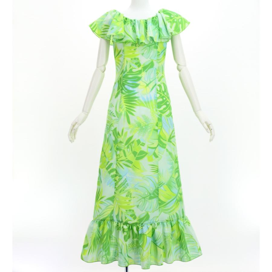 フラドレス [S・M・Lサイズ] ロング丈 コシボドレス ハワイアンリーフ ライトグリーン J3205lgr | 