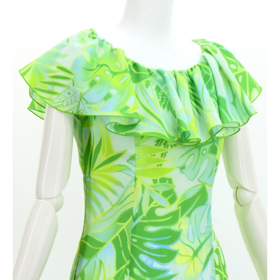 フラドレス [S・M・Lサイズ] ロング丈 コシボドレス ハワイアンリーフ ライトグリーン J3205lgr |  | 03