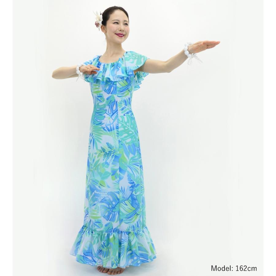 フラドレス [S・M・Lサイズ] ロング丈 コシボドレス ハワイアンリーフ スカイブルー J3205sbl |  | 01