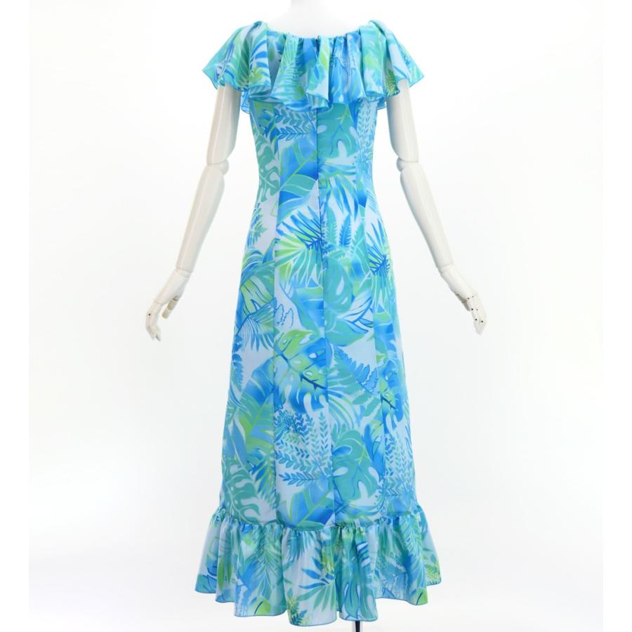 フラドレス [S・M・Lサイズ] ロング丈 コシボドレス ハワイアンリーフ スカイブルー J3205sbl |  | 02