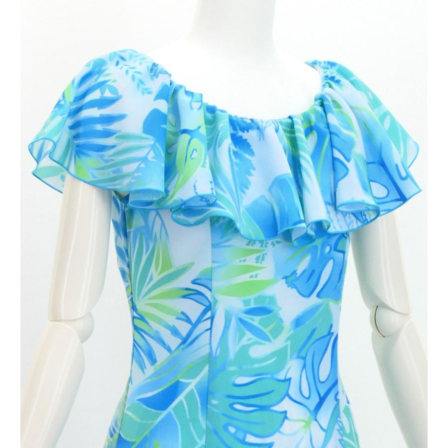 フラドレス [S・M・Lサイズ] ロング丈 コシボドレス ハワイアンリーフ スカイブルー J3205sbl |  | 03