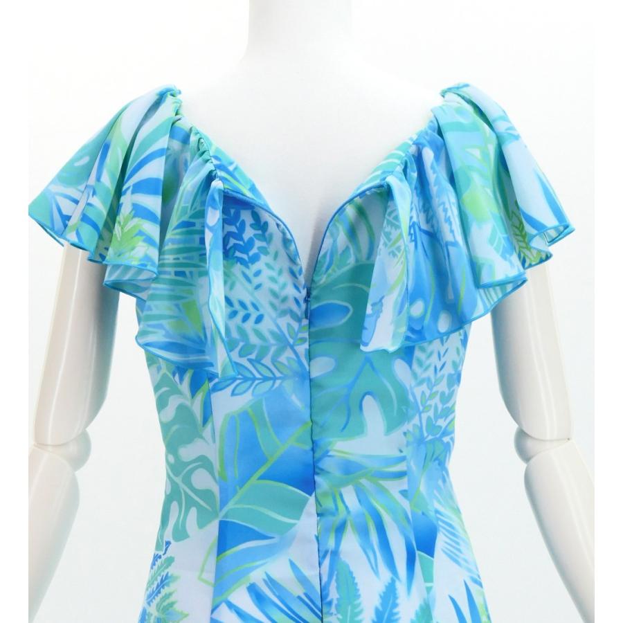 フラドレス [S・M・Lサイズ] ロング丈 コシボドレス ハワイアンリーフ スカイブルー J3205sbl |  | 04