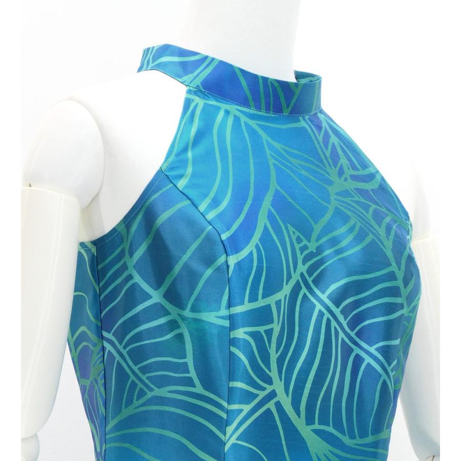 フラドレス [S・M・Lサイズ] ロング丈 シャンタン アメリカンスリーブ バナナリーフ ターコイズブルー J3252tbl |  | 03