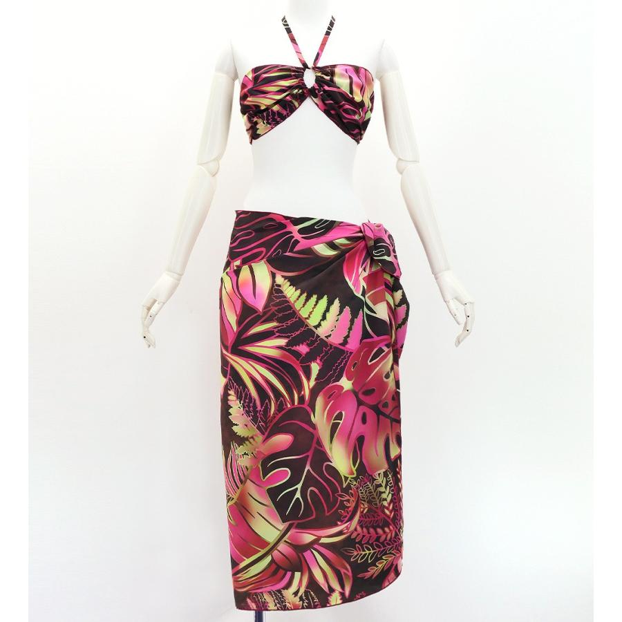 ショートパレオ＆2WAYブラトップ セット ハワイアンリーフ ワイン J3259-1 | 