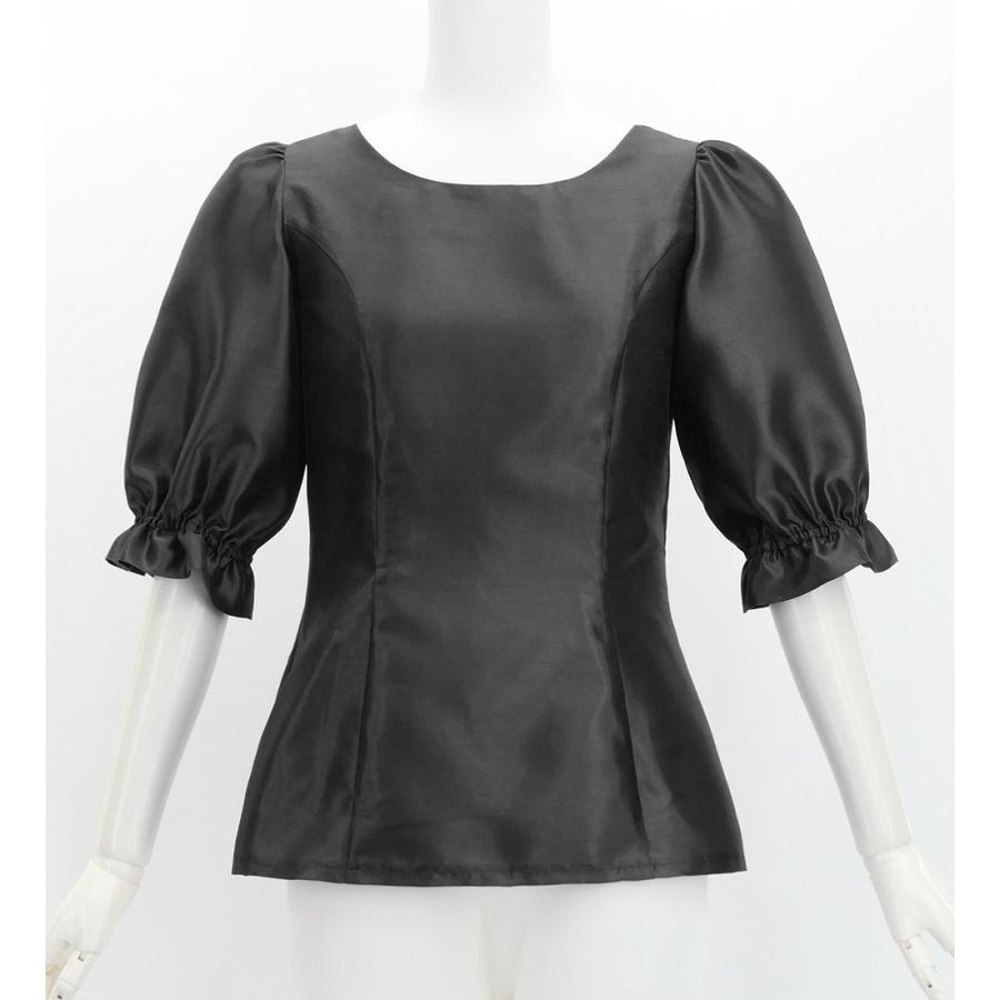 フラダンス シャンタン 5分袖 ブラウス ブラック S-Lサイズ J3265bk | 
