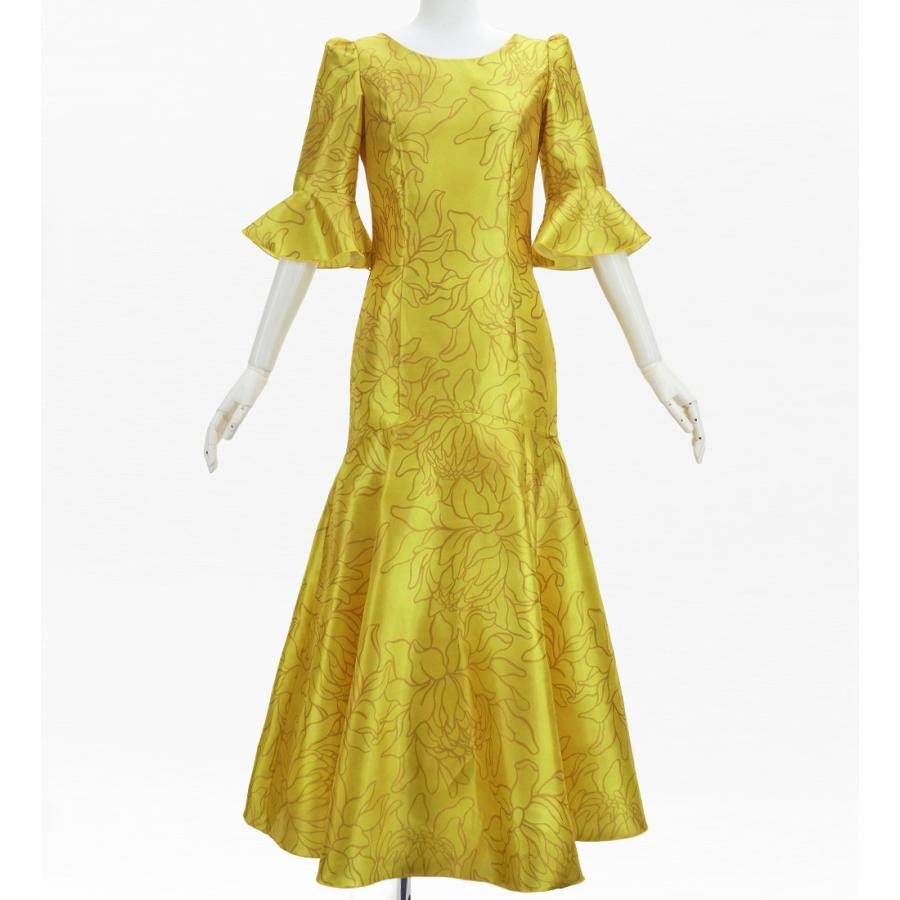 フラダンス [S・M・Lサイズ] フリル袖 シャンタンドレス プロテア ゴールド J3266gd | 